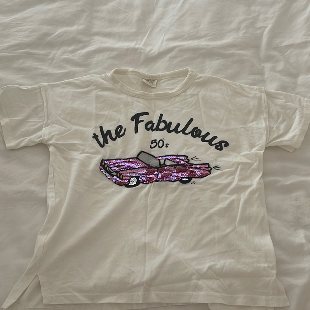 zara girls short sleeve with pink sequence detailing
